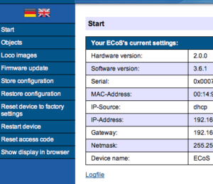 ESU ECoS II web interface