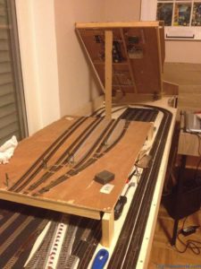 My N-scale layout - Main station  (top) & fiddle yard on lower (bottom)