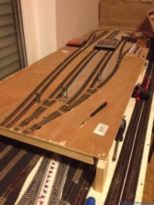 My N-scale layout - Main station  (top) & fiddle yard on lower (bottom)