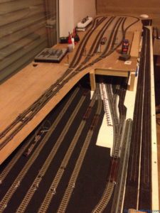 My N-scale layout - Main station  (top) & fiddle yard on lower (bottom)